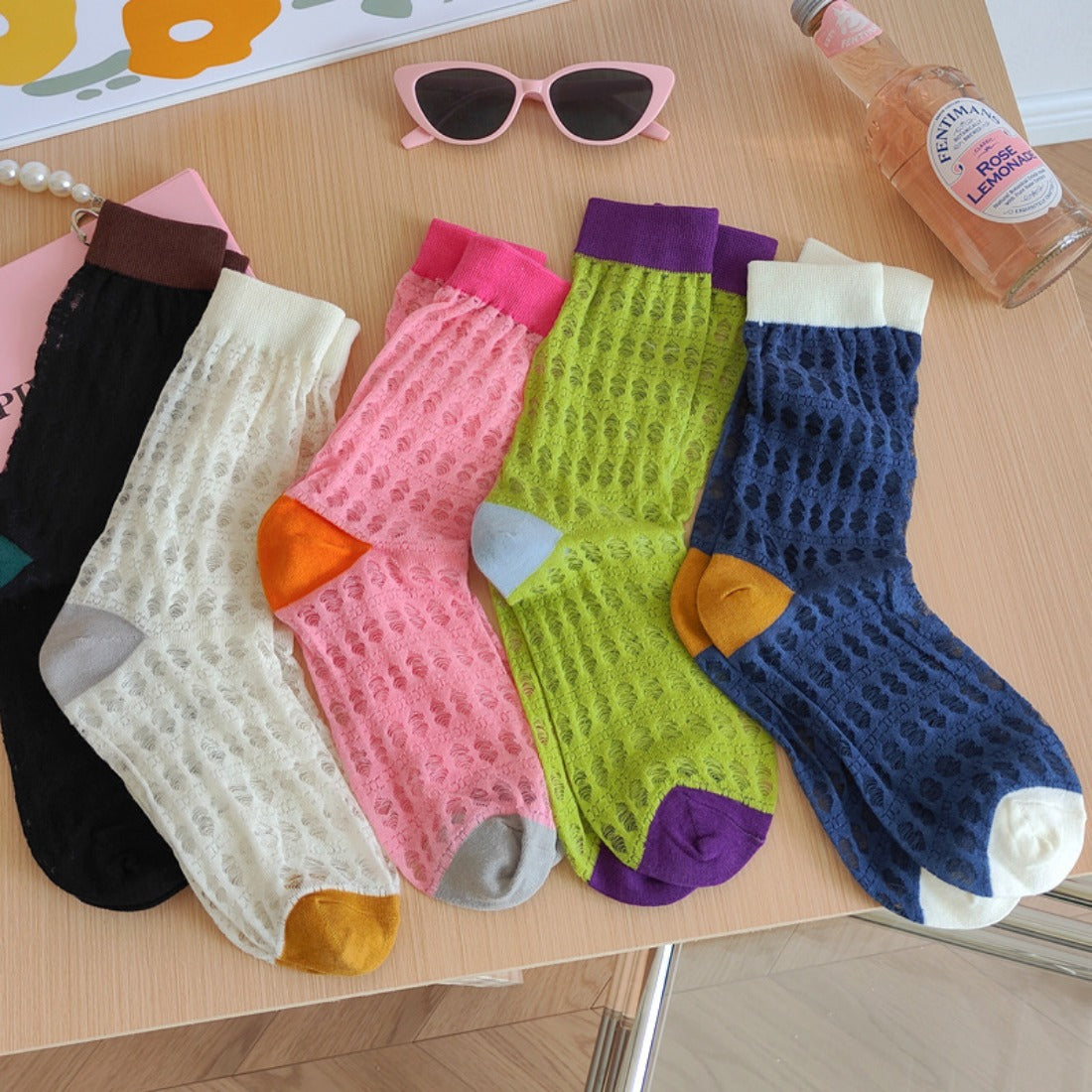 Rufia - Color-Blocked Breathable Mesh Socks