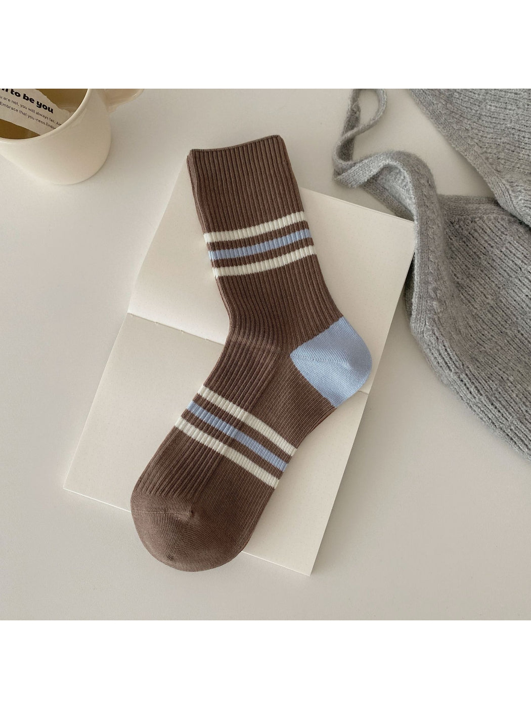 Rufia colour block ribbed socks arranged to showcase the full length and ribbed detailing