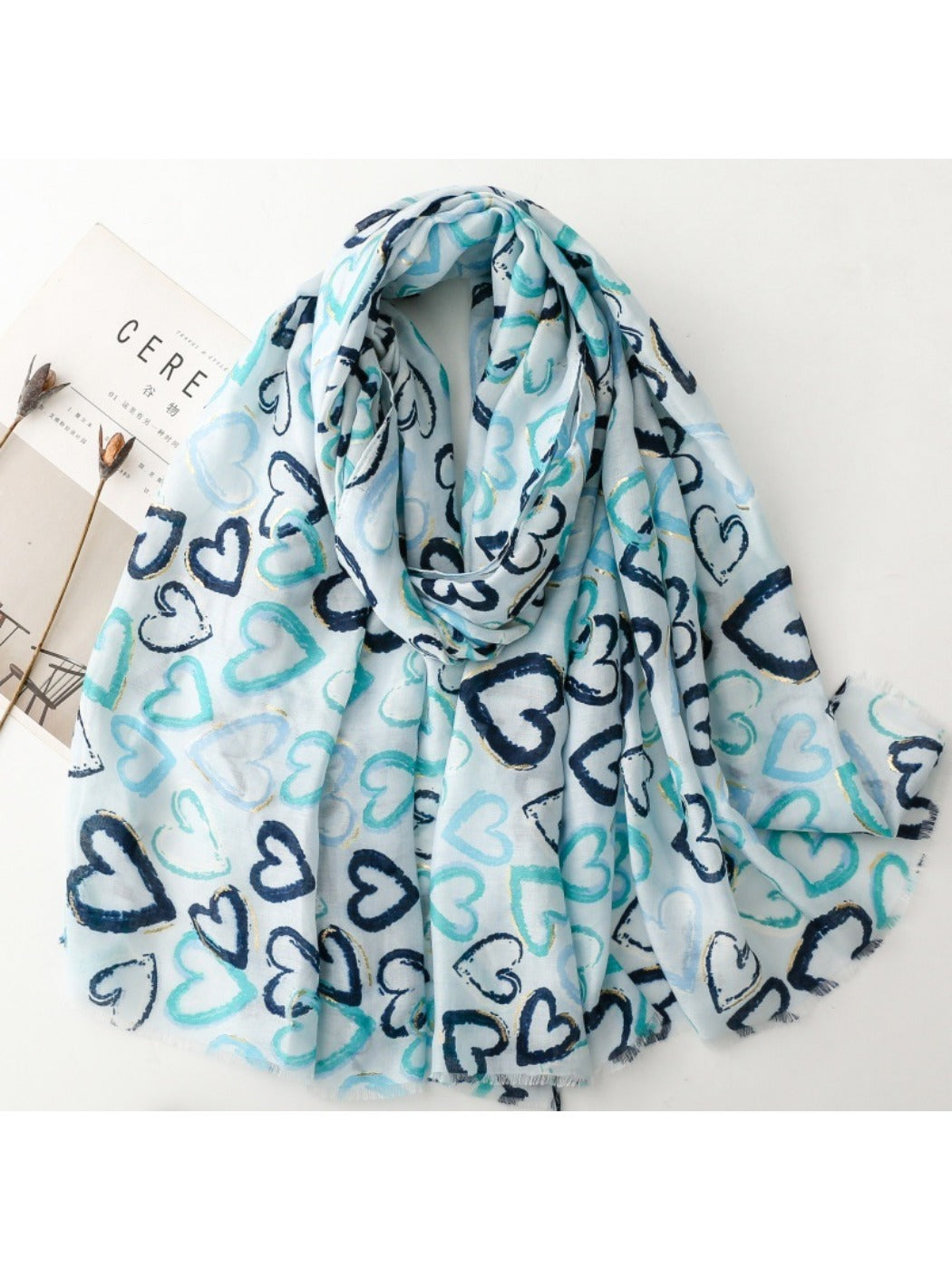 Scarvii - Elegant Heart Print Long Scarf - Thin & Playful