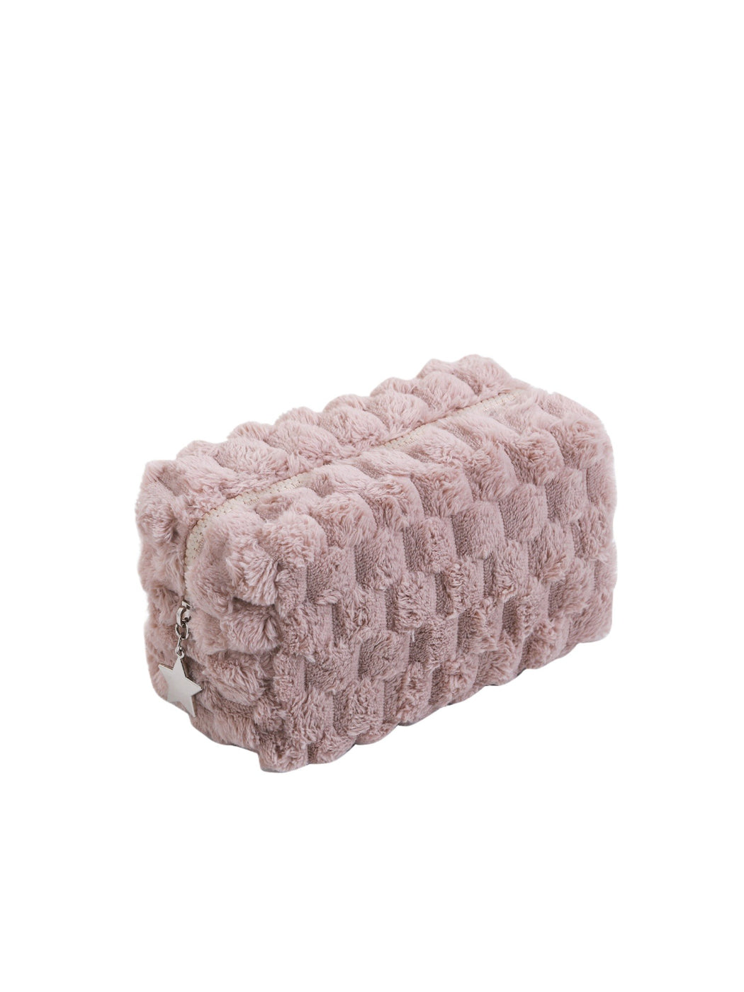 Cosbai - Textured Faux Fur Cosmetic Pouch with Charm