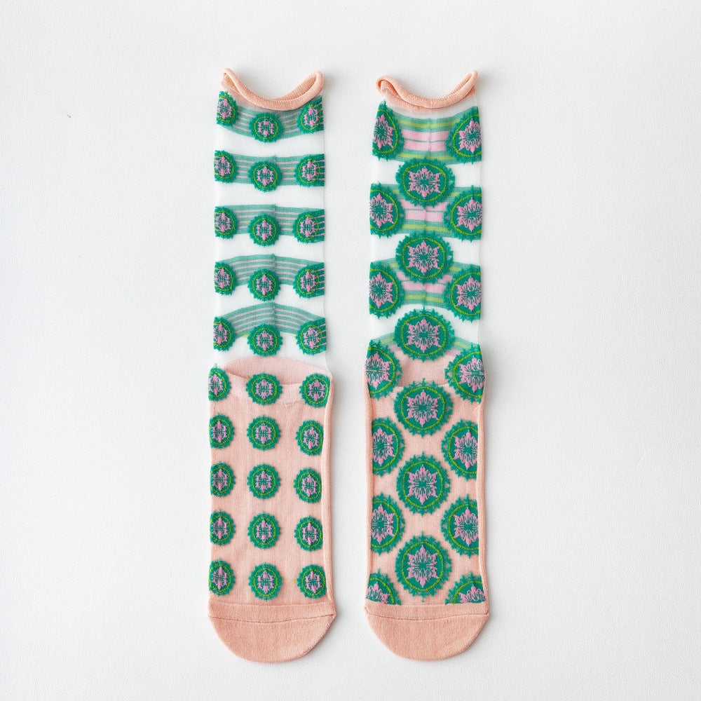 Rufia - Asymmetrical Pattern Sheer Socks