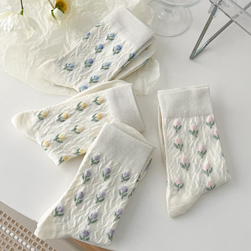 Rufia - 4 Pairs Tulip Pattern Socks
