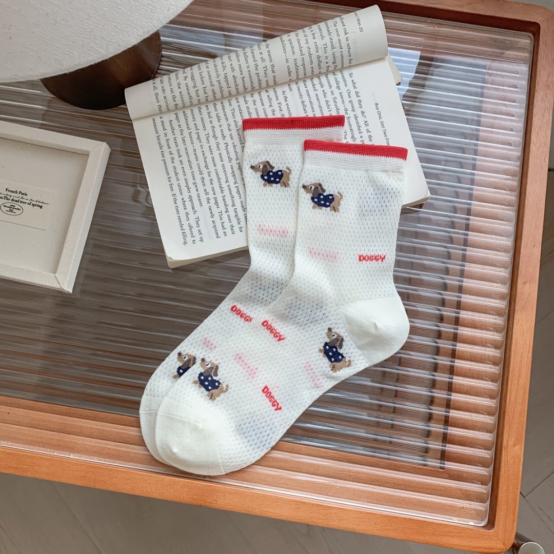 Rufia - Puppy Stripe Pattern All-Season Crew Socks