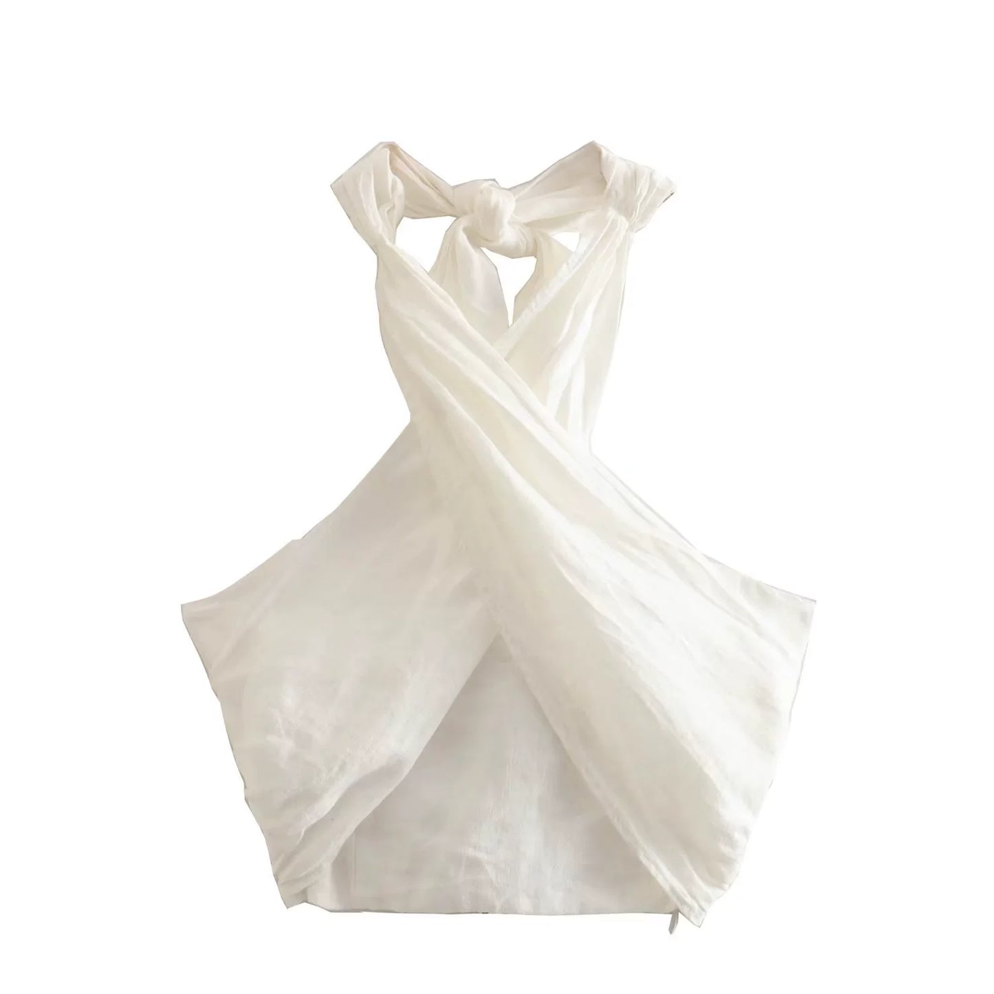 Vesty - Linen Cross-Neck Two-Piece Set (Top + Pants)