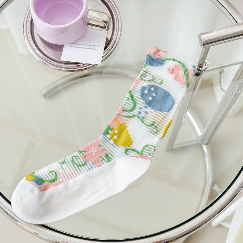 Rufia - Floral Sheer Socks with White Base