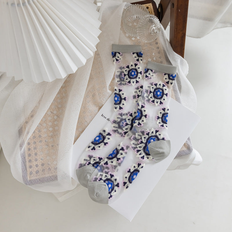 Rufia - Bohemian Floral Pattern Sheer Socks