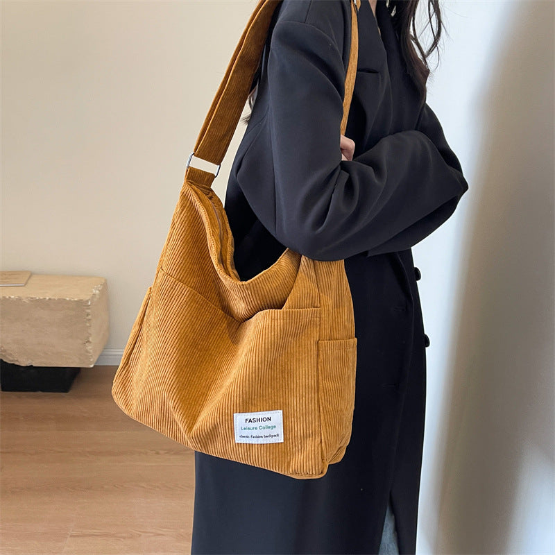 Solid Color Corduroy Crossbody Bag