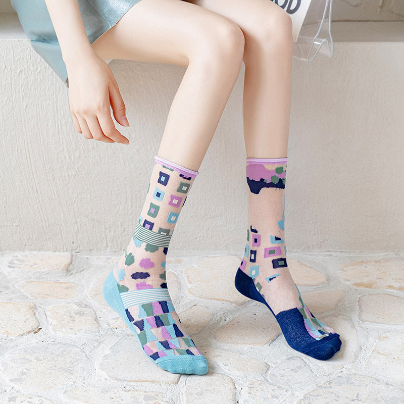 Rufia - Asymmetrical Pattern Sheer Socks