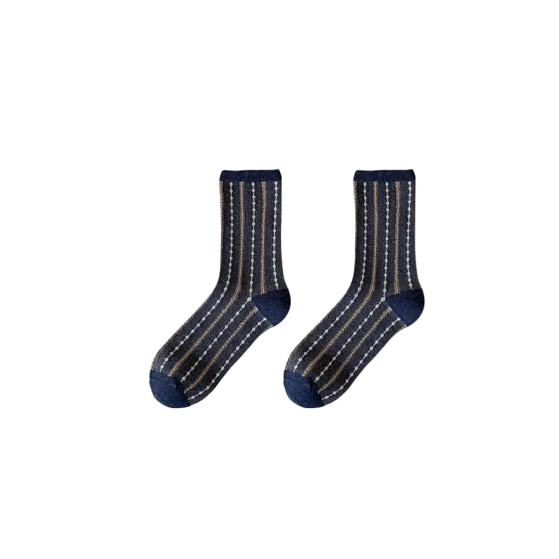 Product image for Rufia - Vertical Stripe Contrast Crew Socks (蓝棕色)
