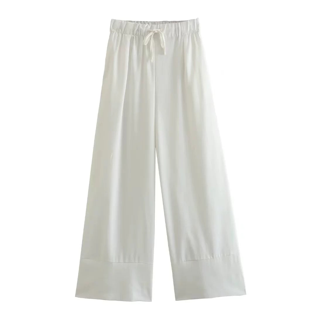 Vesty - Linen Cross-Neck Two-Piece Set (Top + Pants)
