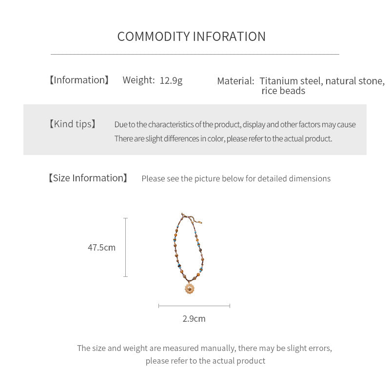 Bauai - Vintage Sun Pendant Beaded Necklace - Boho & Unique