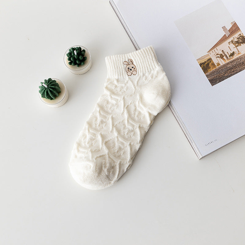 Rufia - White Embroidered Short Socks