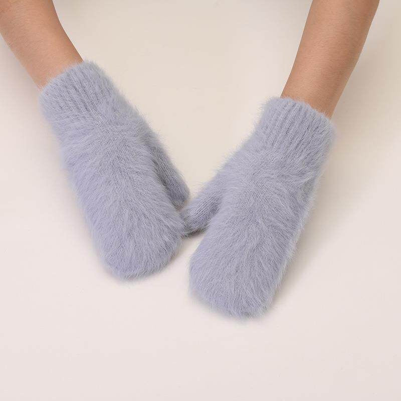 Gloving - Fuzzy Texture Ribbed-Cuff Mittens
