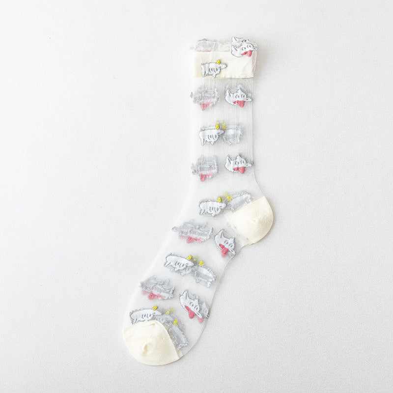 Rufia - Adorable Embroidered Sheer Socks