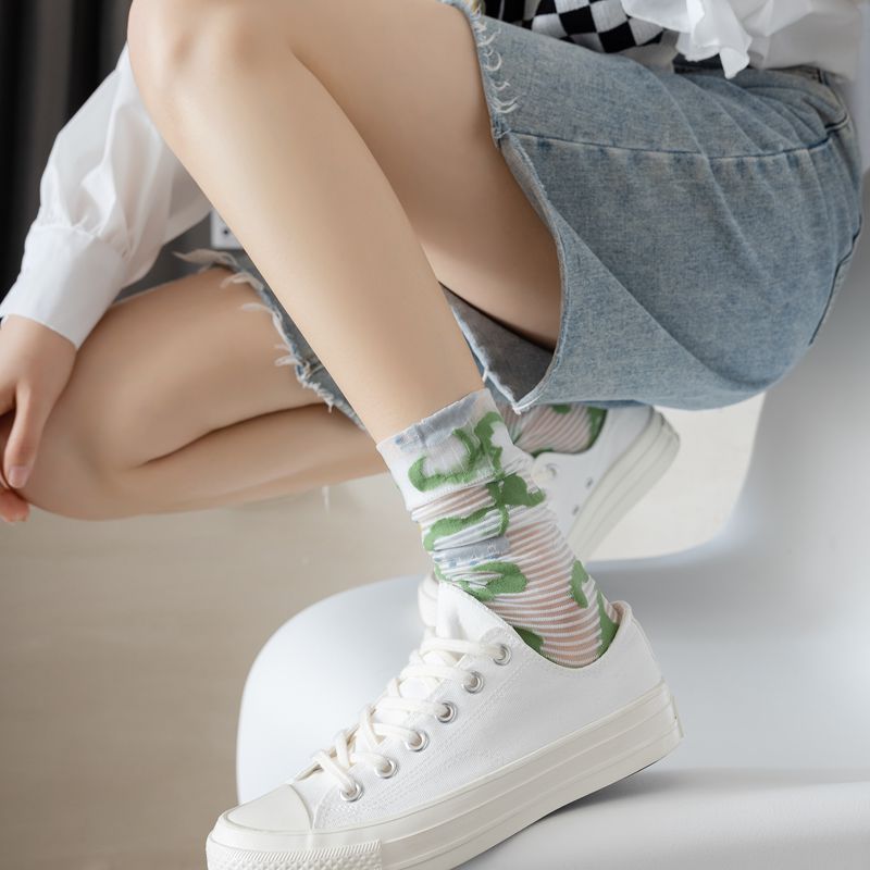 Rufia - Floral Sheer Socks with White Base