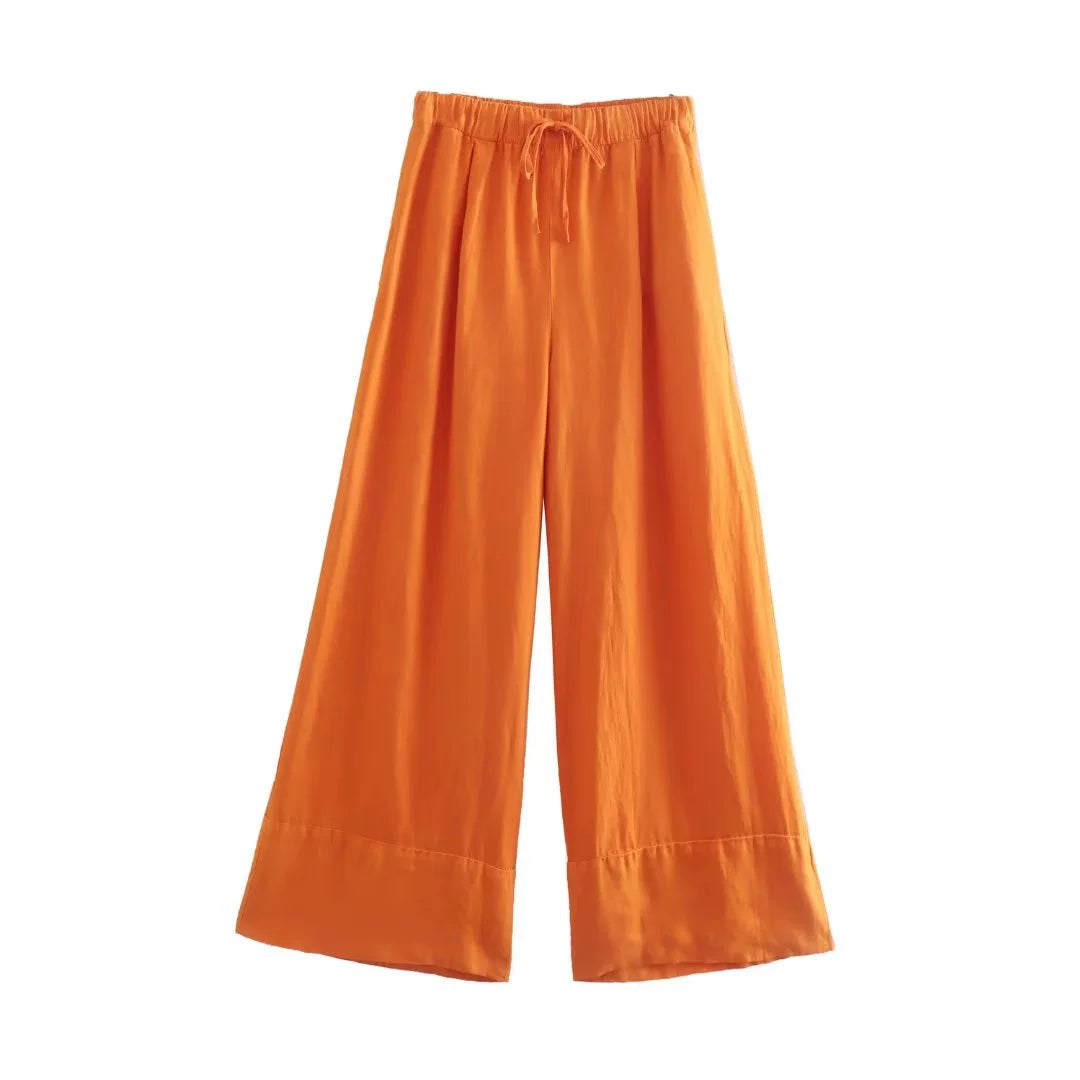 Vesty - Linen Cross-Neck Two-Piece Set (Top + Pants)