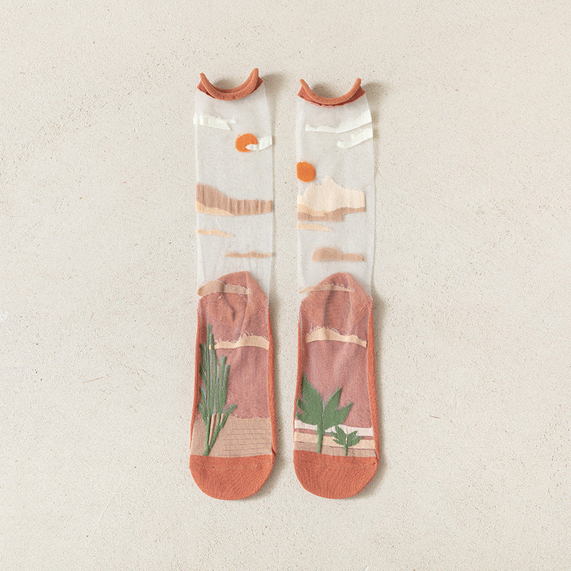 Rufia- Artistic Pattern Sheer Summer Socks