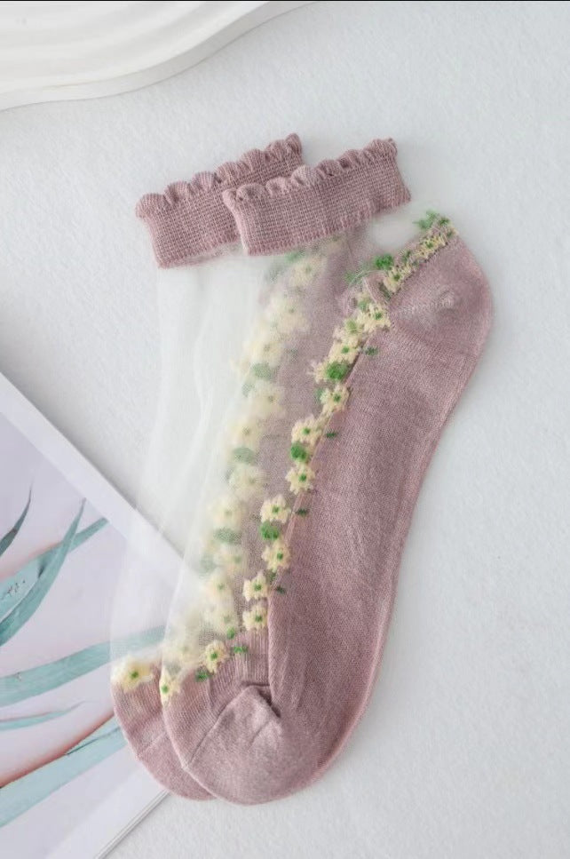 Rufia - Floral Short Ankle Sheer Socks