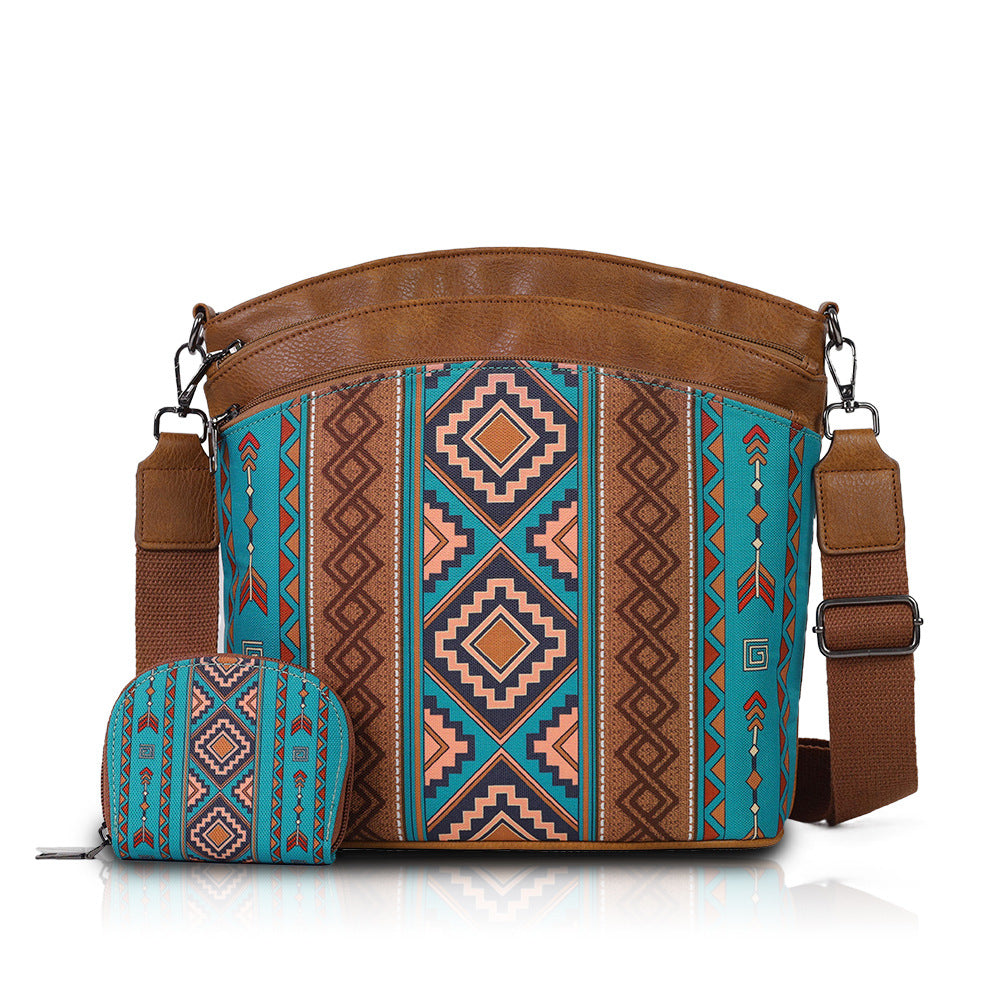 Cosbai - Boho Large Crossbody Bag And Clutch Set - 2 PCS