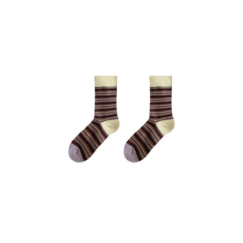 Product image for Rufia - Stripe Ribbed-Cuff Crew Socks (Ivory)