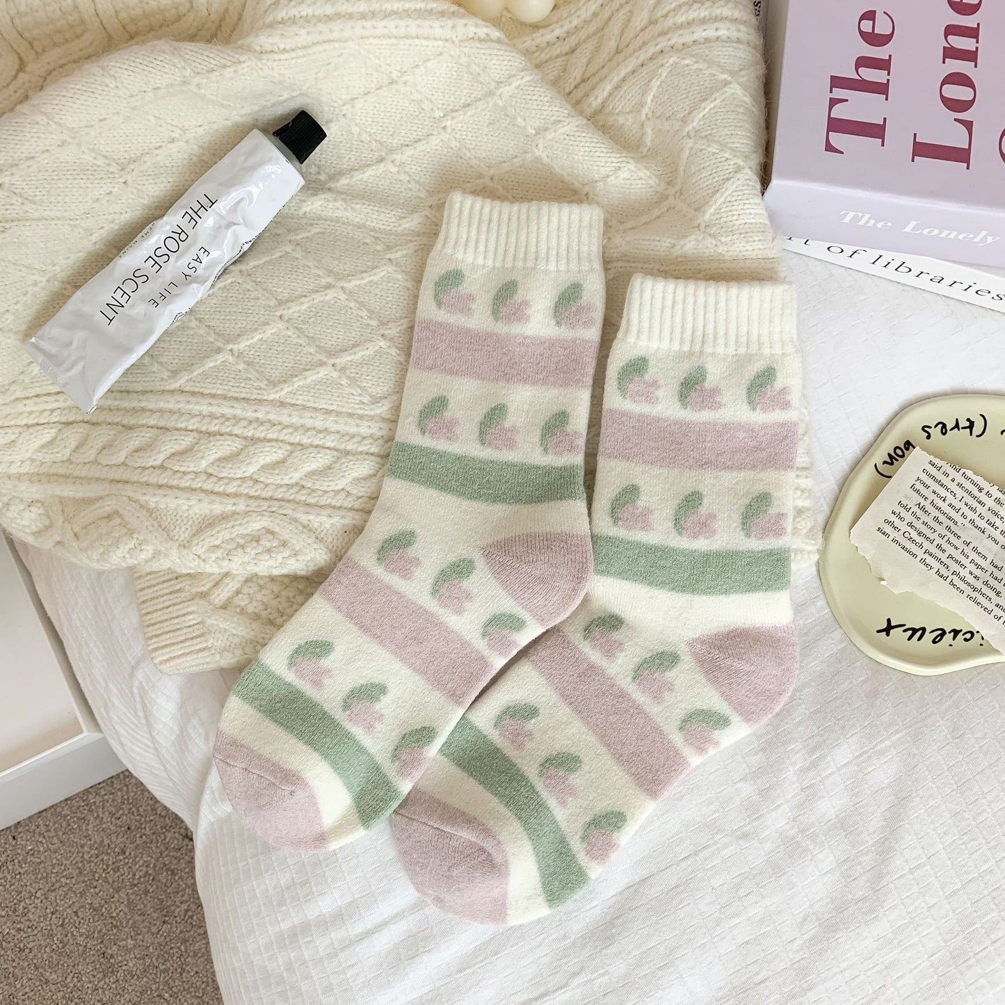 Rufia - Pastel Green & Pink Winter Socks
