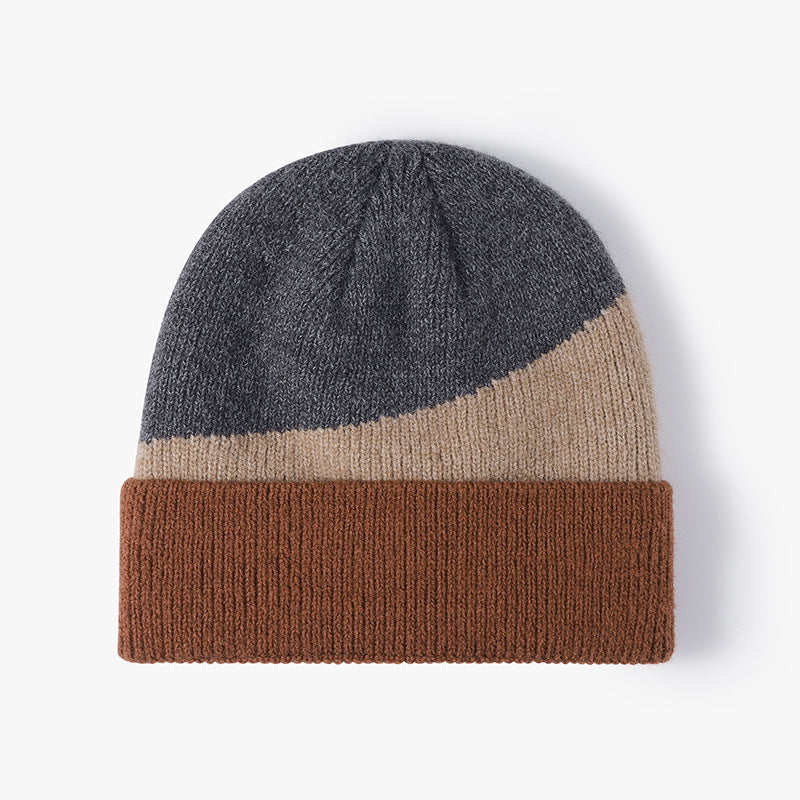 Dark Gray colorblock faux fur-lined cuffed knit beanie product view