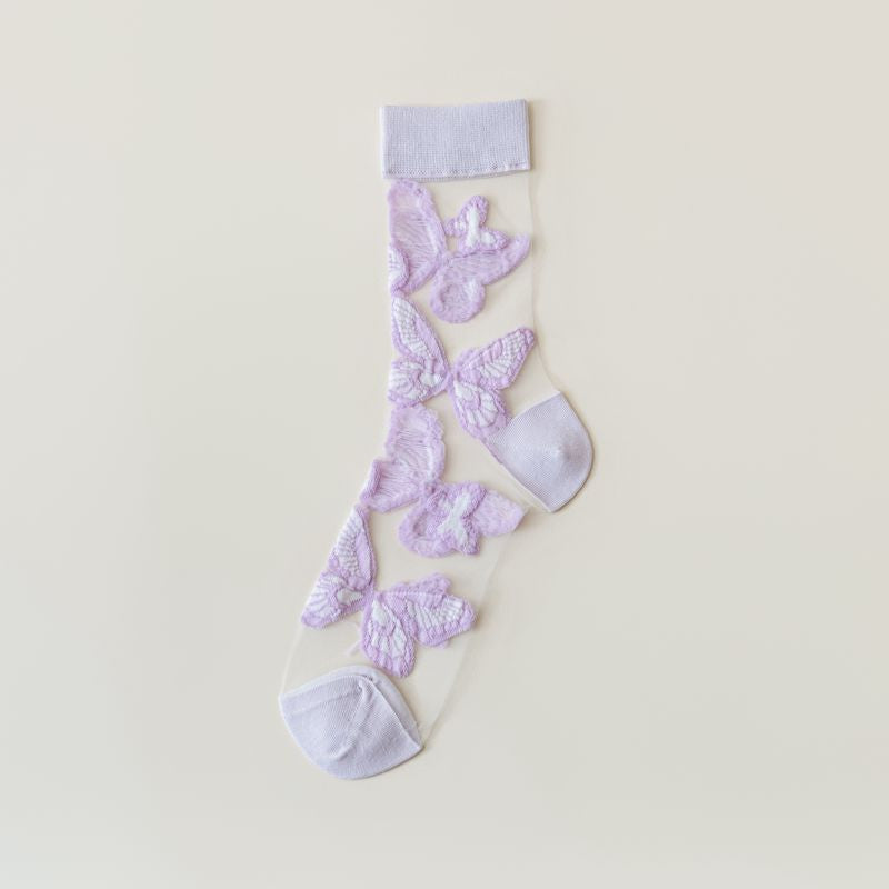Rufia - Adorable Purple Patterned Sheer Socks