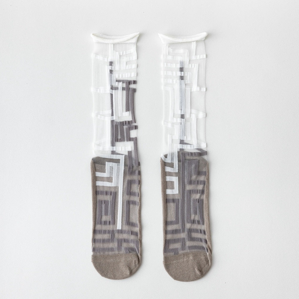Rufia - Asymmetrical Pattern Sheer Socks