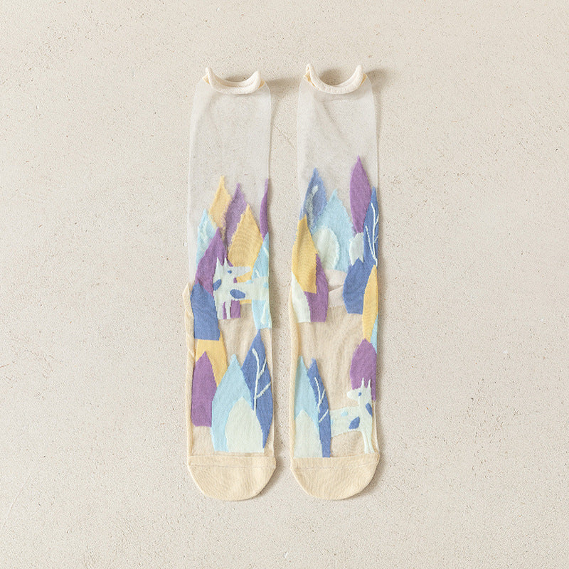 Rufia- Artistic Pattern Sheer Summer Socks