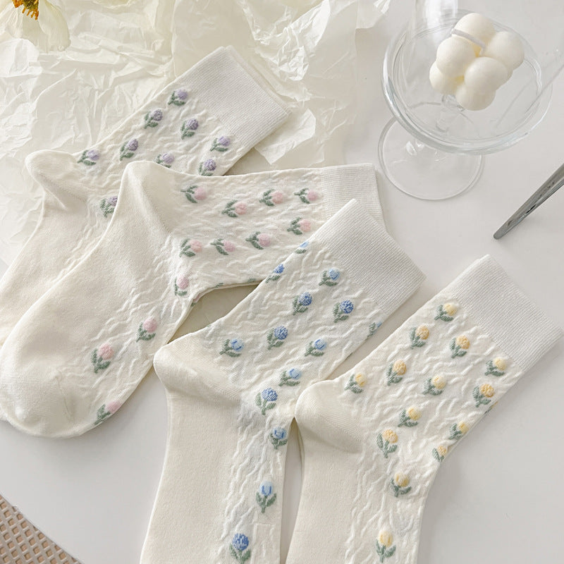 Rufia - 4 Pairs Tulip Pattern Socks