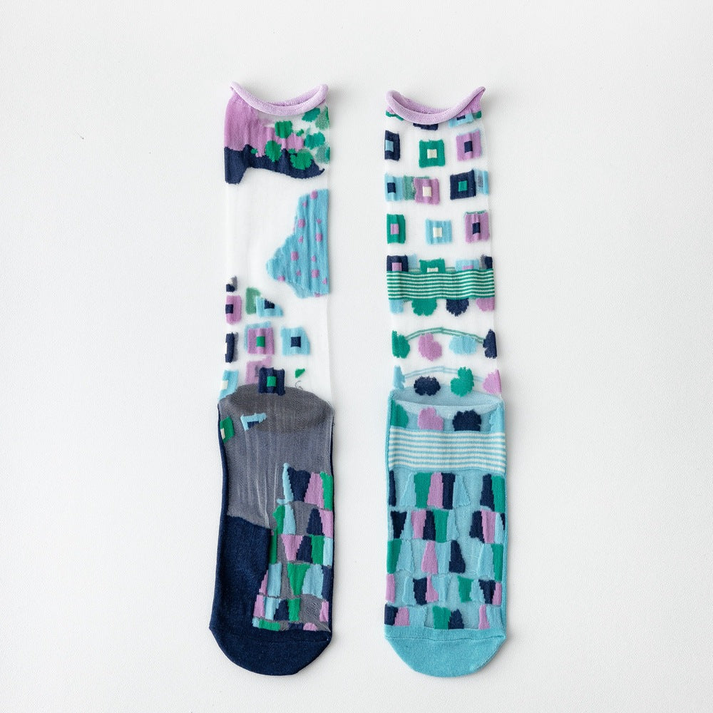 Rufia - Asymmetrical Pattern Sheer Socks