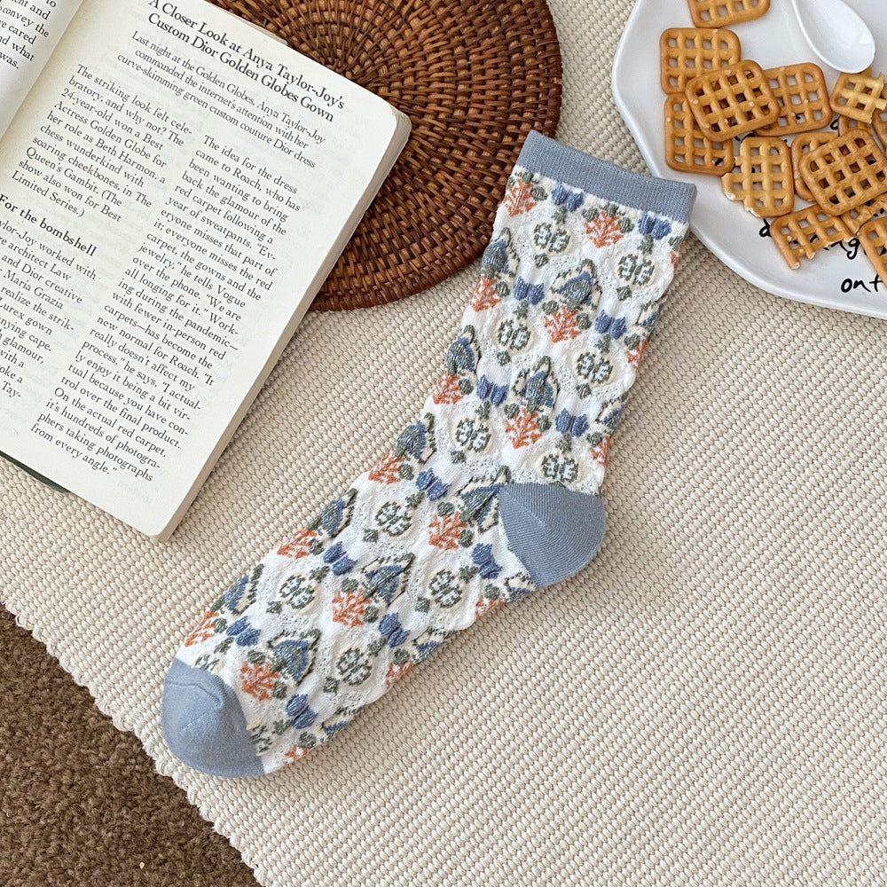 Product image for Rufia - All-Season Floral Mid-Length Socks (Blue)