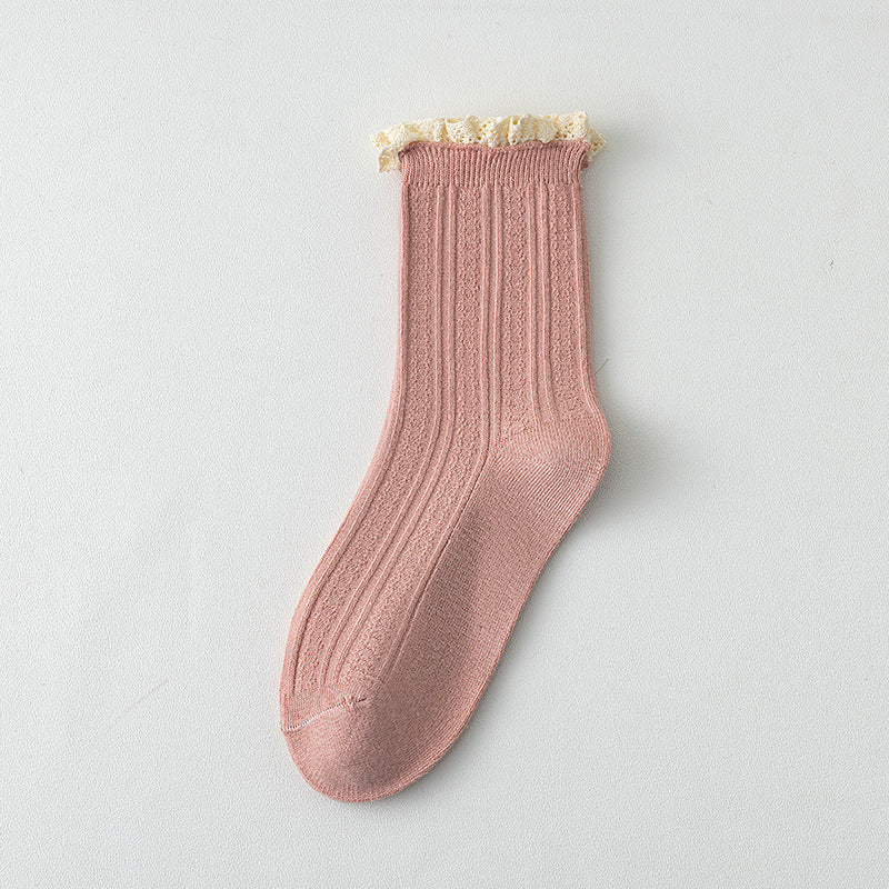 Rufia - Lace Trim Soft Knit Crew Socks