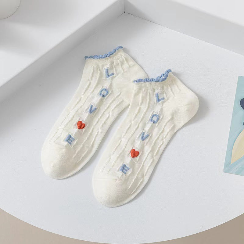 Rufia- Colorful Lace Trim Summer Low-Cut Socks