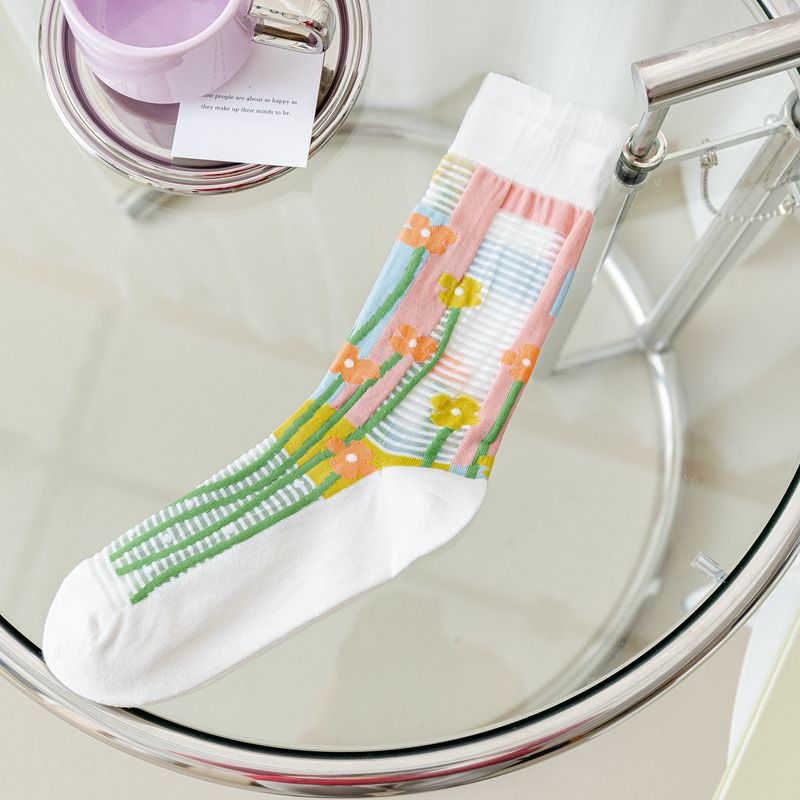 Rufia - Floral Sheer Socks with White Base
