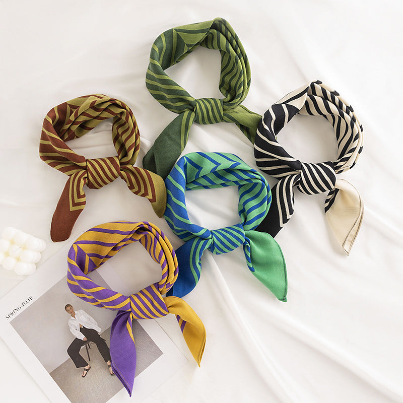 Scarvii - Contrast Stripe Colorful Square Scarf