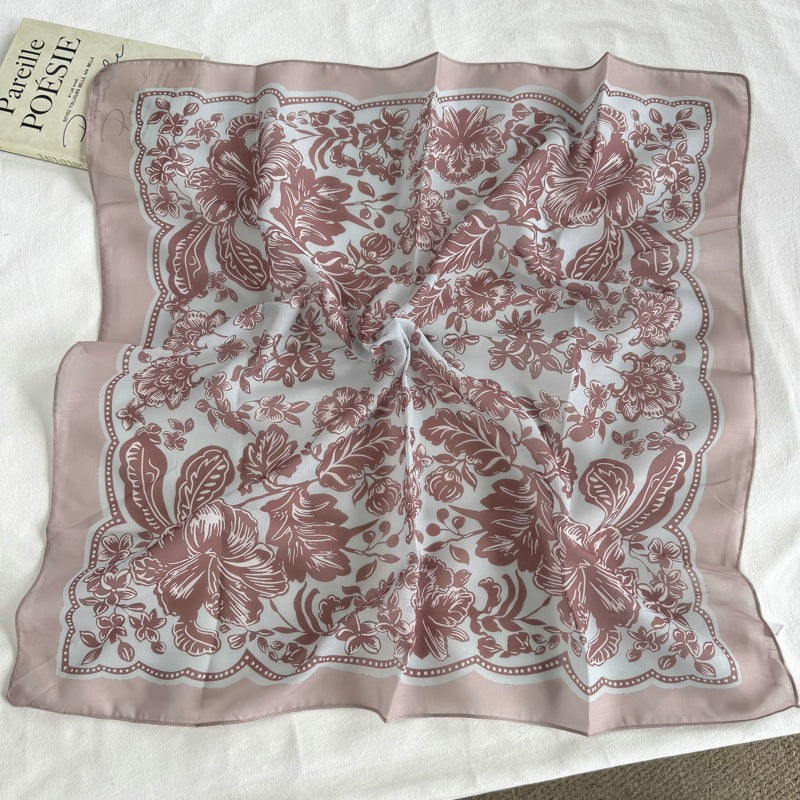 优雅花朵68cm小方巾女春秋季职场通勤穿搭小领巾装饰小丝巾围巾