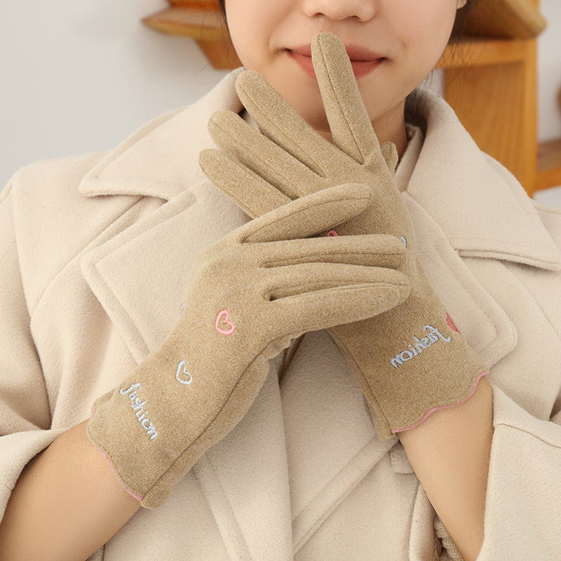 Gloving - Embroidered Heart Extended-Cuff Gloves