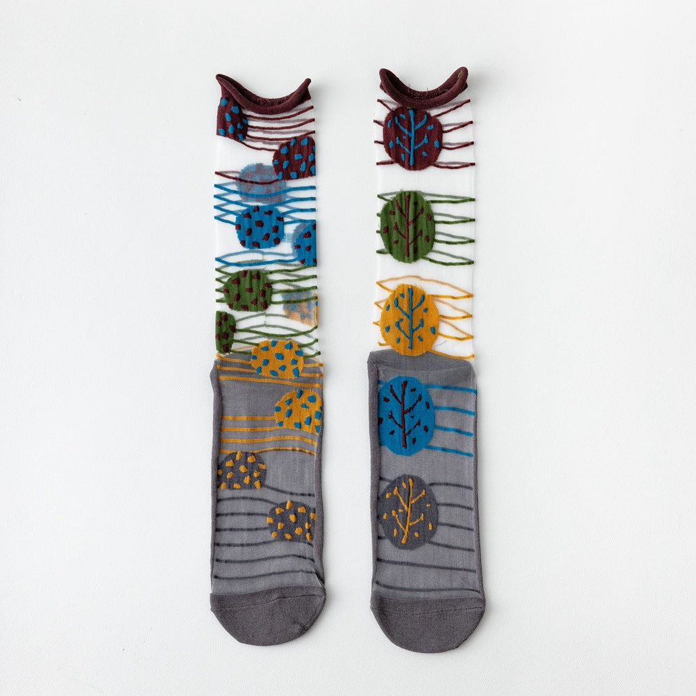Rufia - Asymmetrical Pattern Sheer Socks
