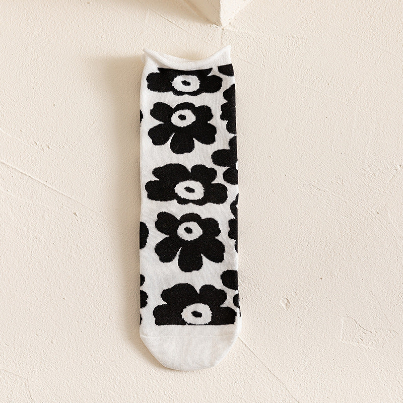 Rufia - Hip-Hop Classic Black and White Cow Print Striped Socks