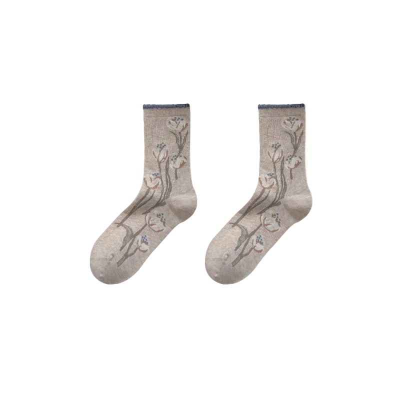 Product image for Rufia - Mid-Calf Ruffle Trim Crew Socks (郁金香)