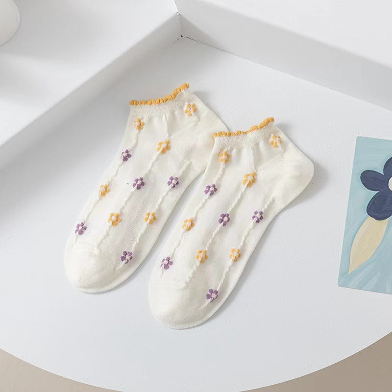 Rufia- Colorful Lace Trim Summer Low-Cut Socks