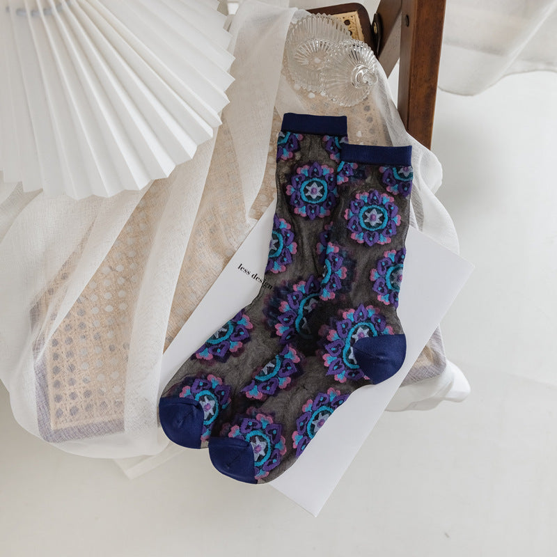 Rufia - Bohemian Floral Pattern Sheer Socks