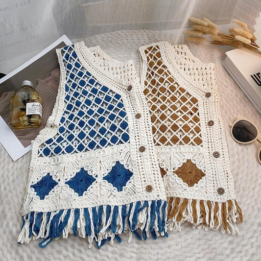Crosa - Vintage Crochet Openwork Knit Vest Cardigan