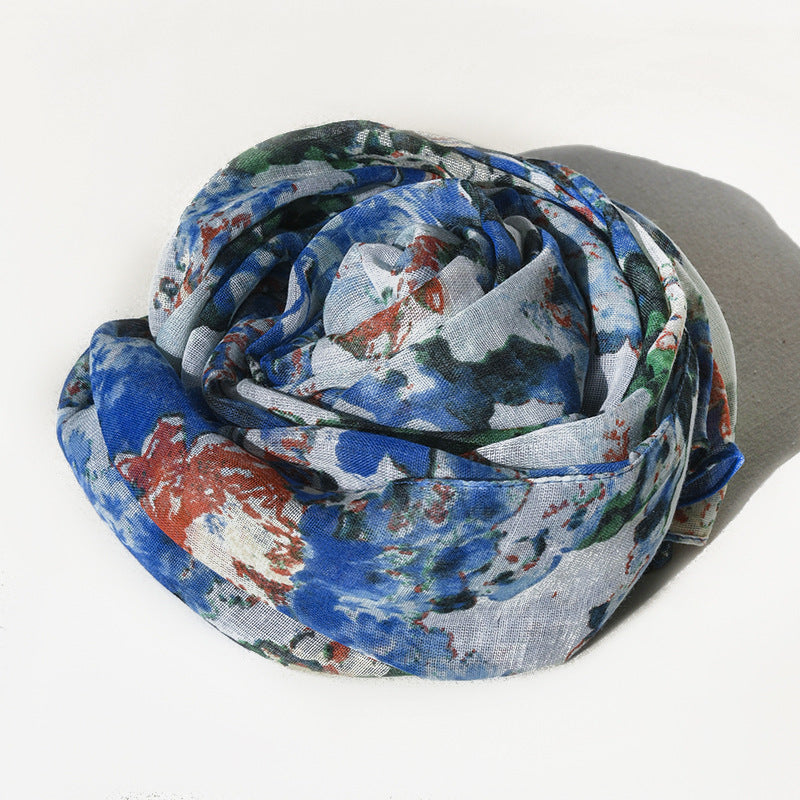 Scarvii Floral Summer Long Scarf presented flat with clear floral summer pattern