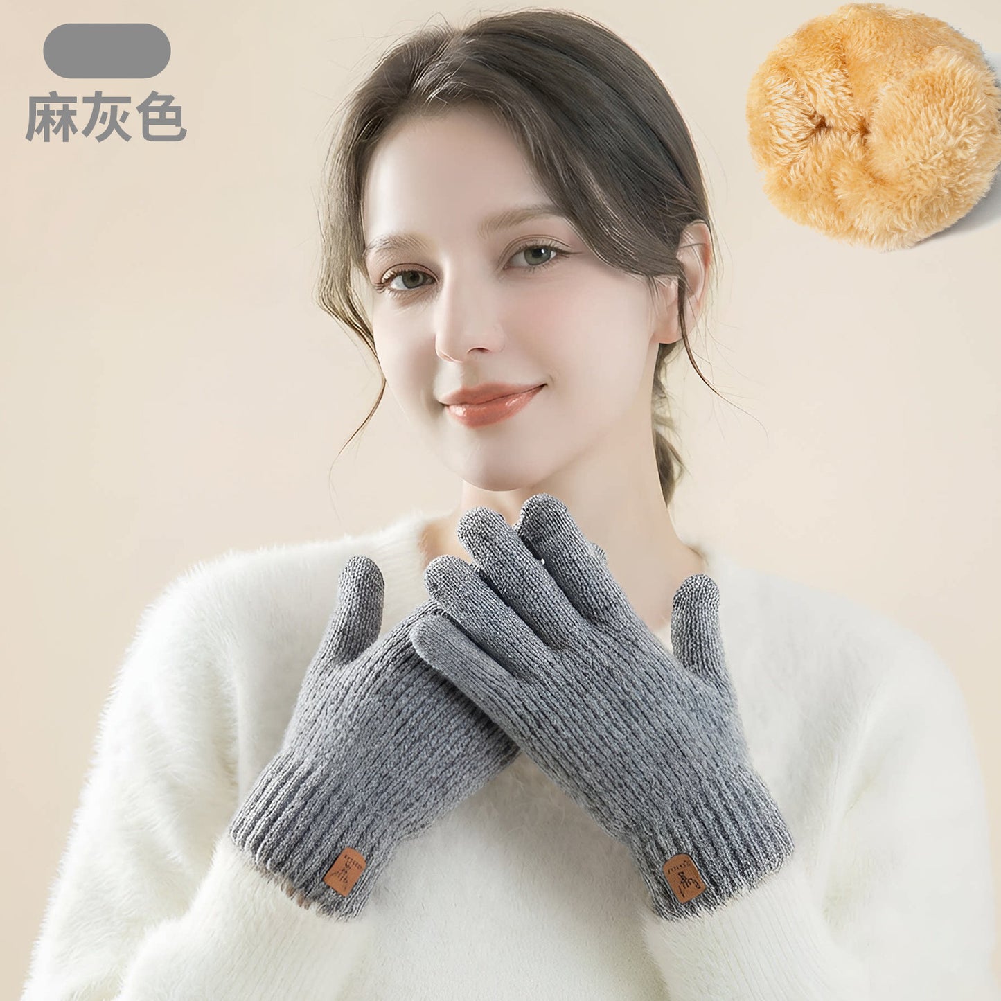 新款触屏手套冬季女士针织手套防寒双层加绒加厚户外骑行保暖手套