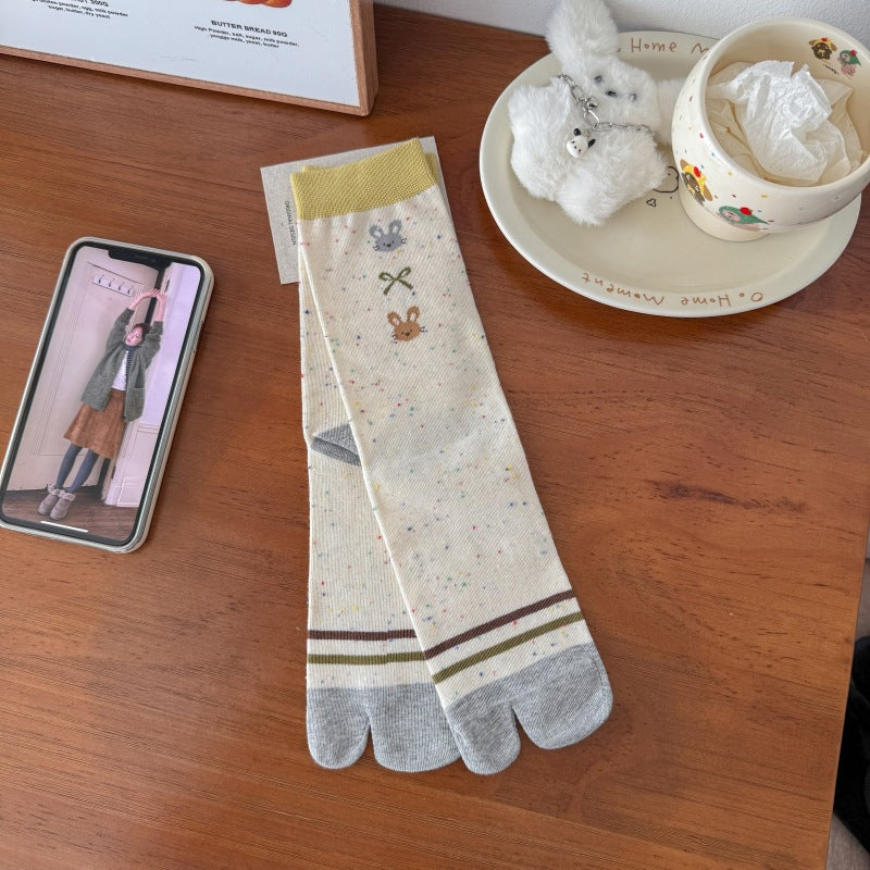 Product image for Rufia - Rabbit Motifs Five-Toe Knee-High Socks (Bow Rabbit)