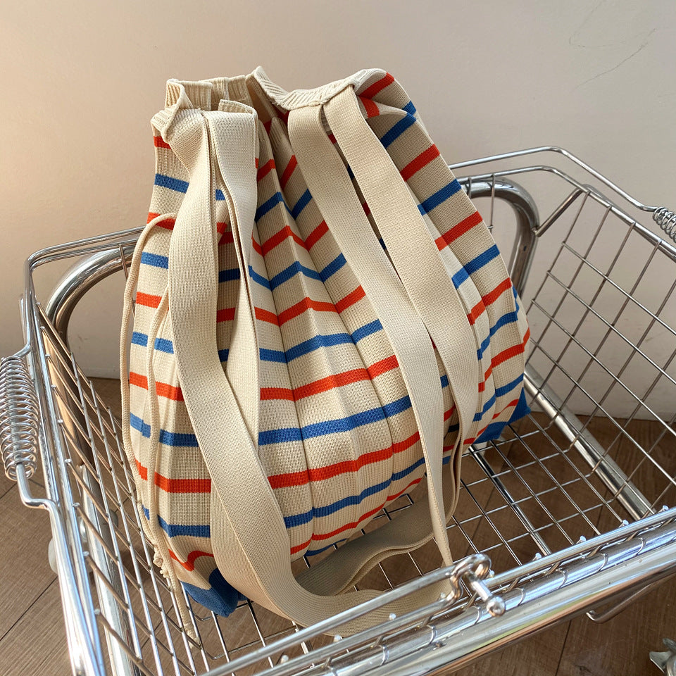 Ruffle Woven Fabric Shoulder Handbag