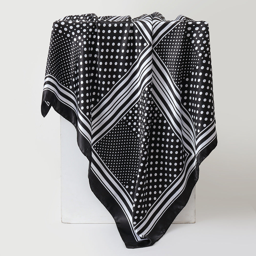 Black polka dot satin square scarf product view