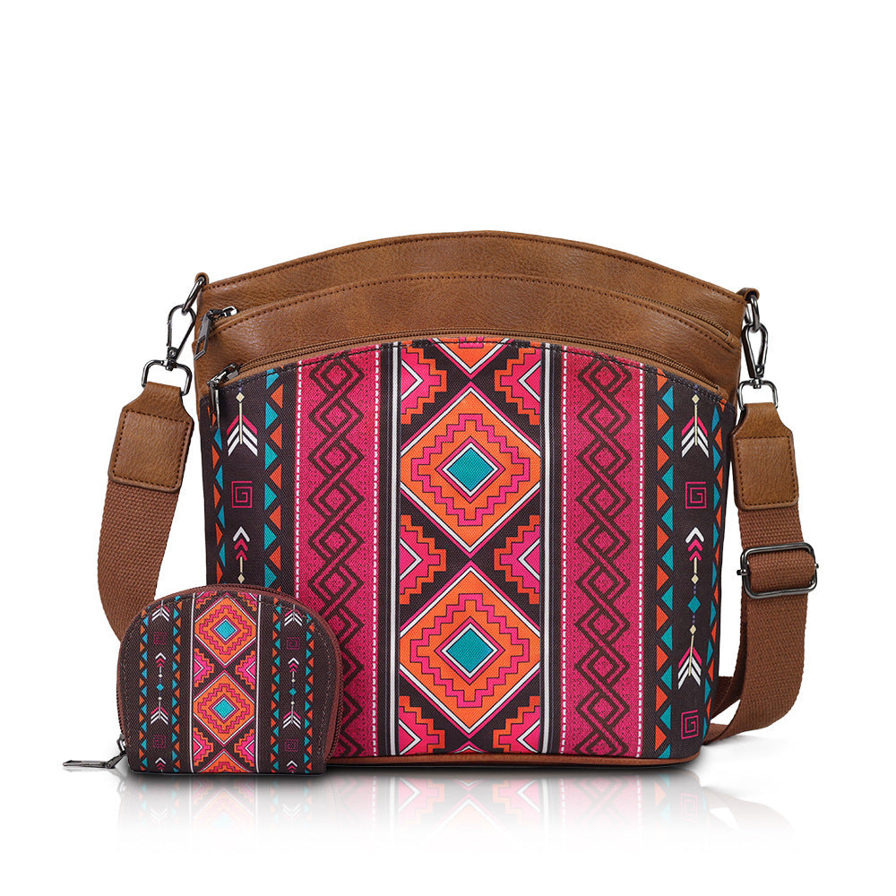 Cosbai - Boho Large Crossbody Bag And Clutch Set - 2 PCS